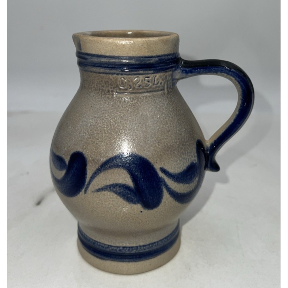 Vintage German Handmade Jug Creamer Handarbeit Blue Salt Glazed 0.25 L